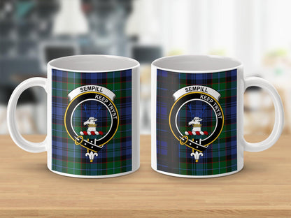 Sempill Clan Crest Tartan Mug with Scottish Heritage Art - Living Stone Gifts