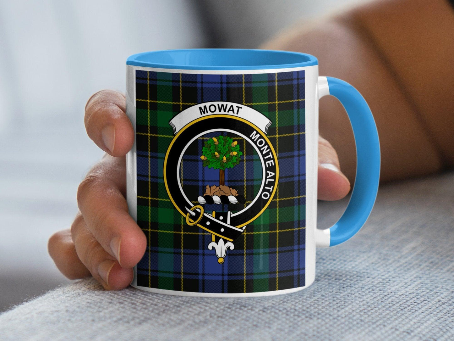 Mowat Scottish Clan Crest and Tartan Design Mug - Living Stone Gifts