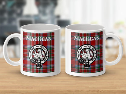MacBean Clan Crest Mug with Scottish Tartan Design Mug - Living Stone Gifts