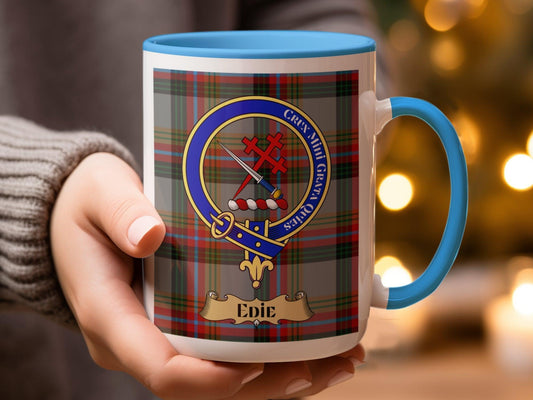 Scottish Clan Edie Family Crest with Tartan Design Mug - Living Stone Gifts
