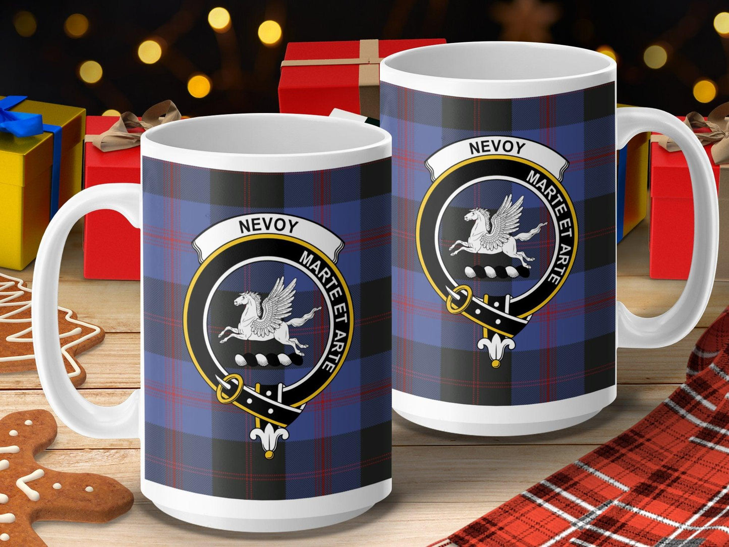 Nevoy Scottish Clan Crest and Tartan Design Mug - Living Stone Gifts
