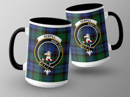 Sempill Clan Crest Tartan Mug with Scottish Heritage Art - Living Stone Gifts