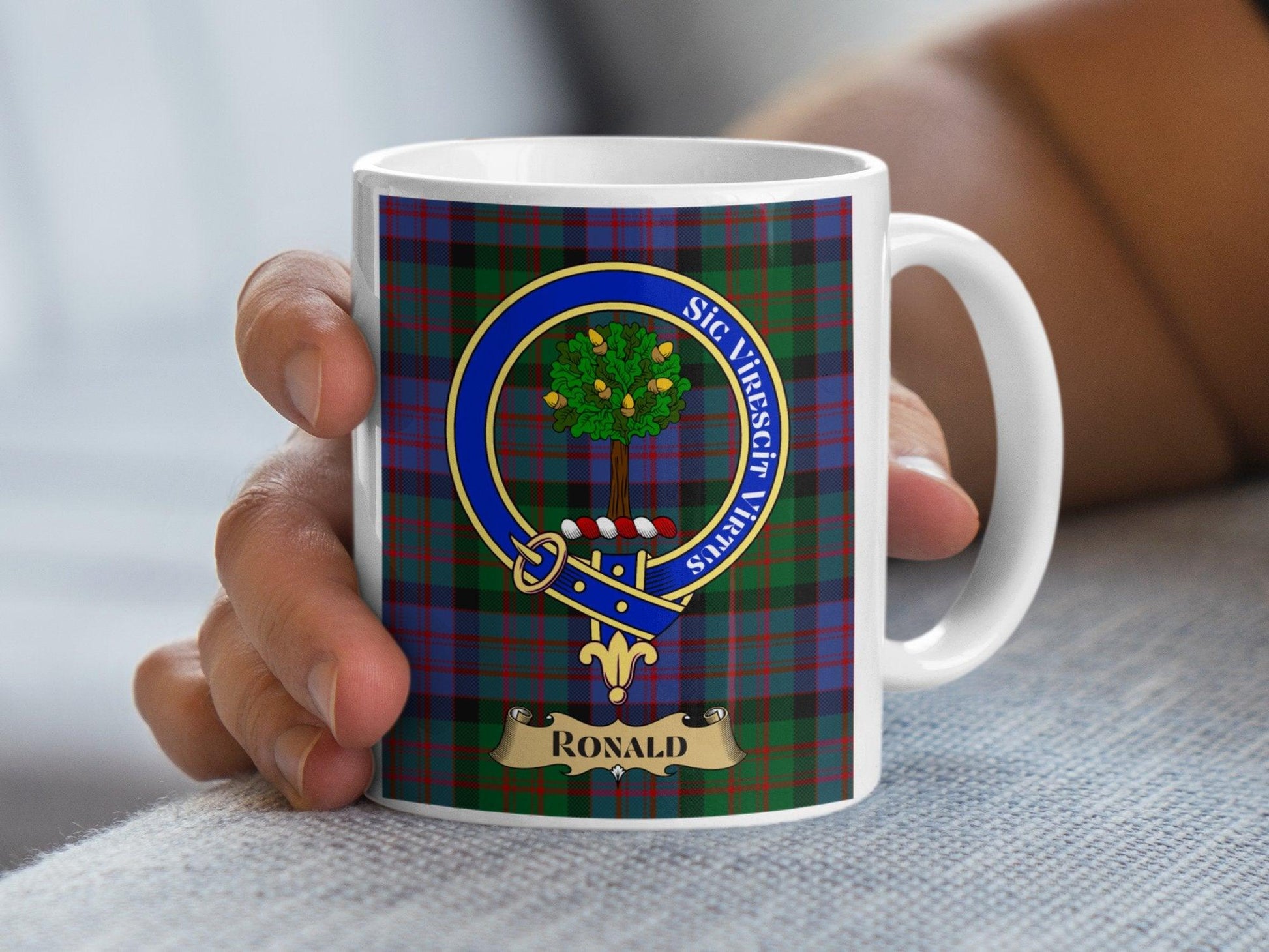 Ronald Scottish Clan Crest Tartan Pattern Mug - Living Stone Gifts