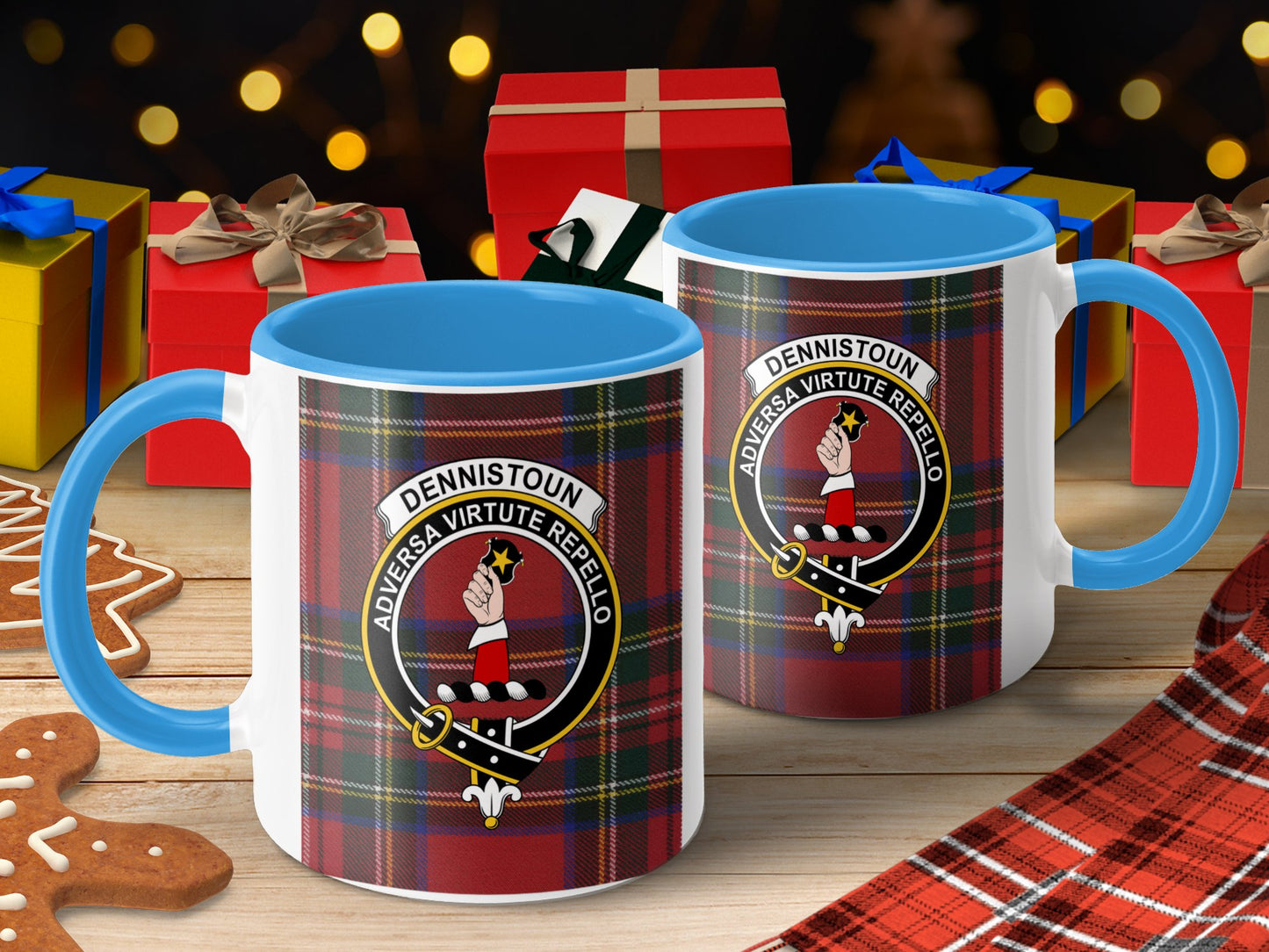 Clan Dennistoun Scottish Tartan Crest Design Mug - Living Stone Gifts