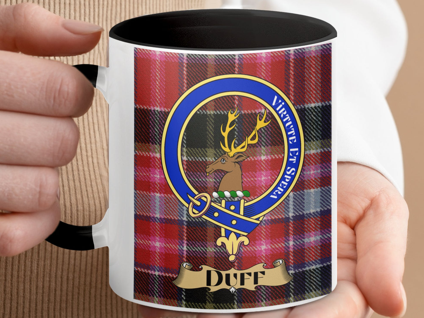 Clan Duff Scottish Tartan Crest Design Mug - Living Stone Gifts