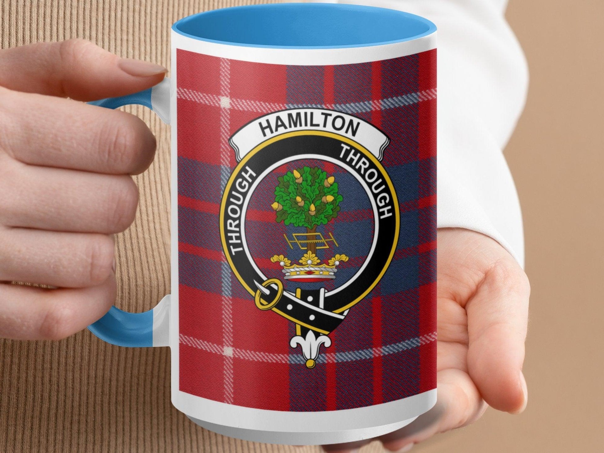 Hamilton Clan Crest Red Tartan Plaid Design Mug - Living Stone Gifts