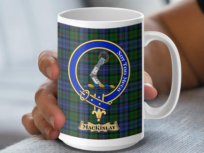 MacKinlay Clan Crest Design Scottish Tartan Plaid Mug - Living Stone Gifts