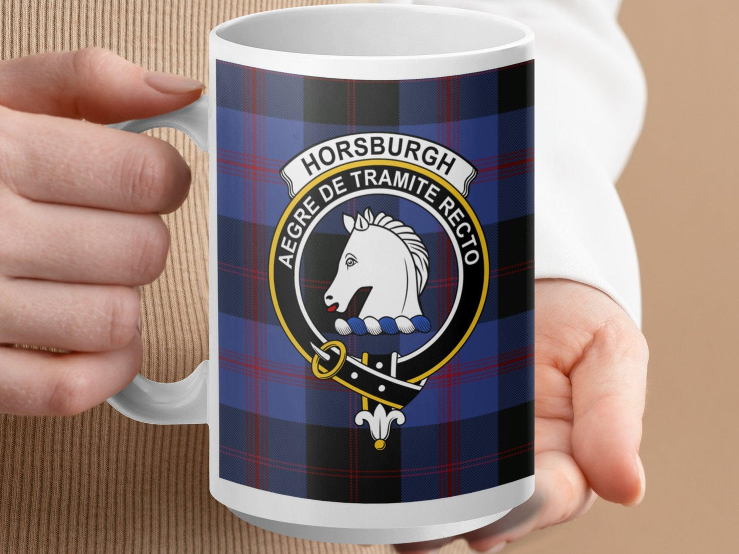 Horsburgh Clan Tartan Crest Plaid Pattern Coffee Mug - Living Stone Gifts