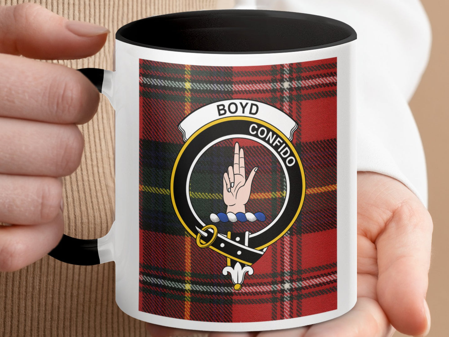 Unique Boyd Crest Red Tartan Clan Personalized Mug - Living Stone Gifts