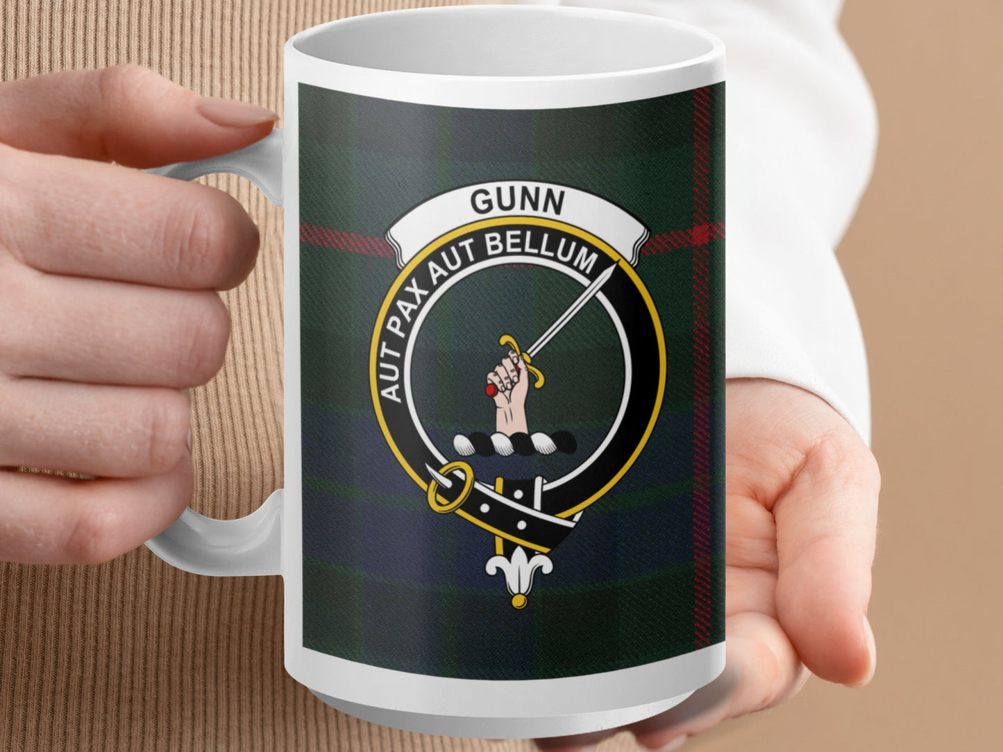 Clan Gunn Scottish Tartan Coat of Arms Crest Mug - Living Stone Gifts