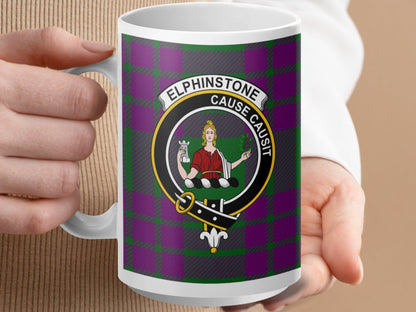 Elphinstone Scottish Clan Tartan Crest Gift Mug - Living Stone Gifts
