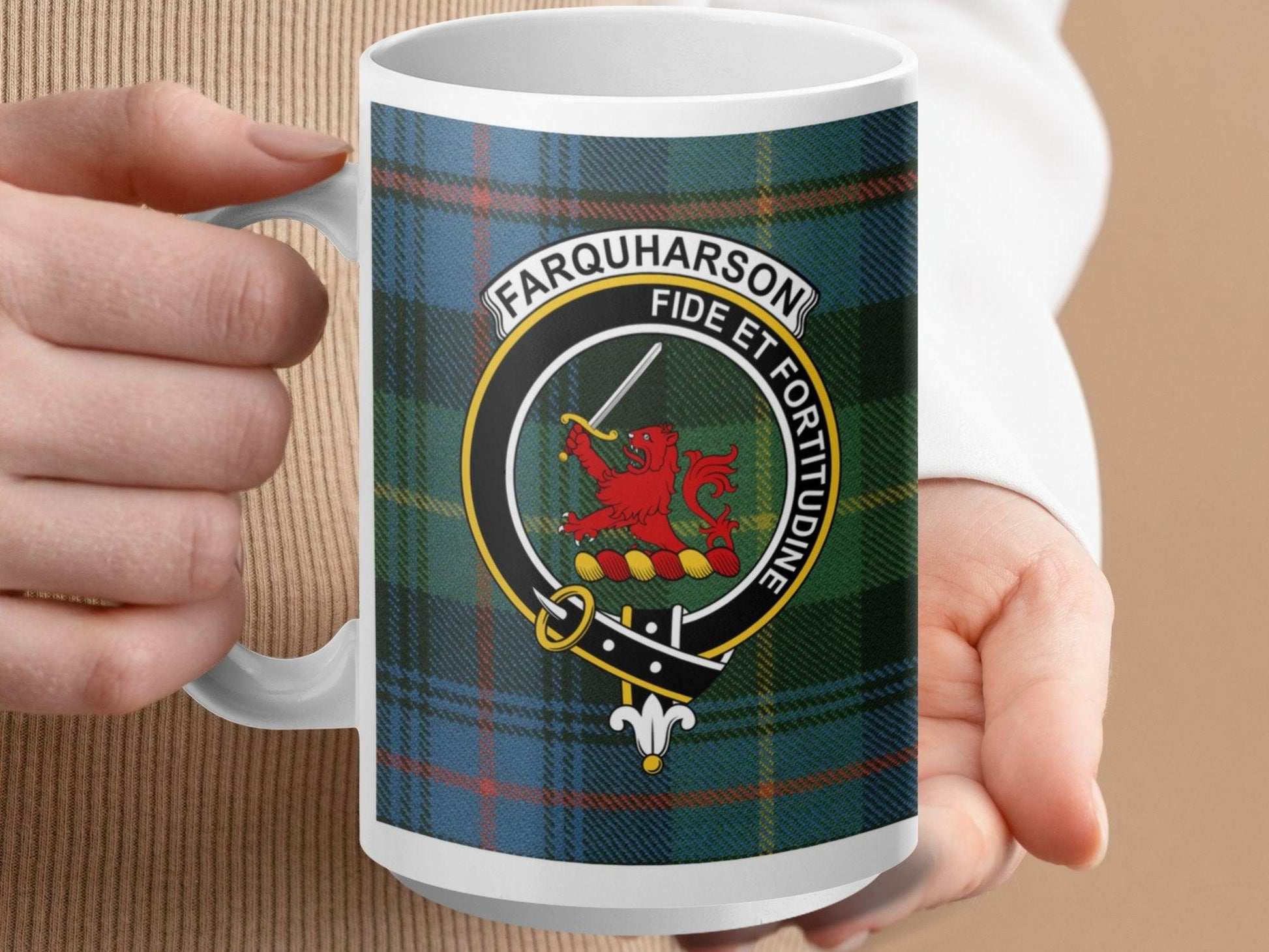 Farquharson Clan Tartan Crest Mug with Scottish Heritage - Living Stone Gifts