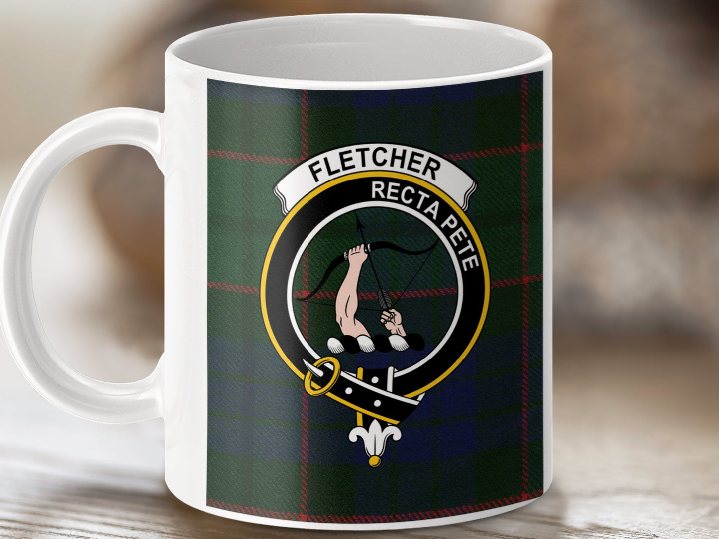 Clan Fletcher Scottish Tartan Crest Coffee Mug - Living Stone Gifts