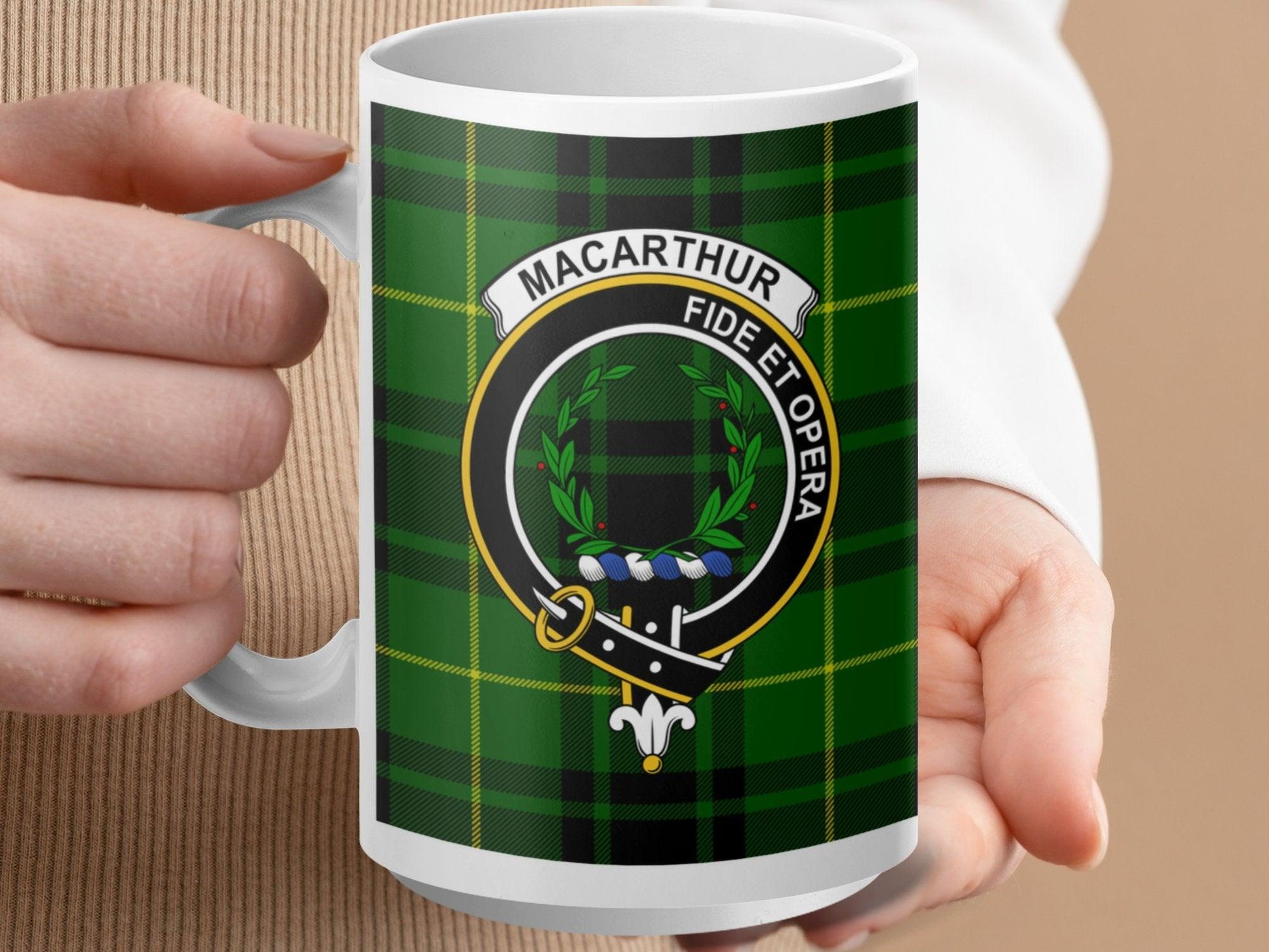 Macarthur Clan Tartan Plaid Coat of Arms Crest Mug - Living Stone Gifts