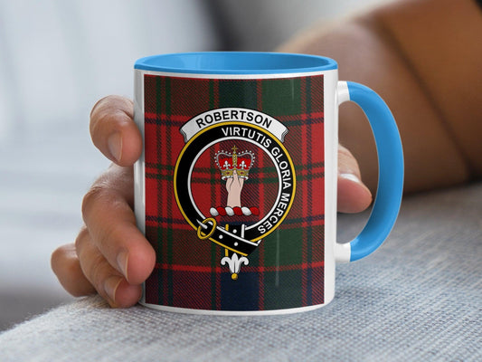 Robertson Clan Crest Tartan Mug with Red Plaid Design - Living Stone Gifts