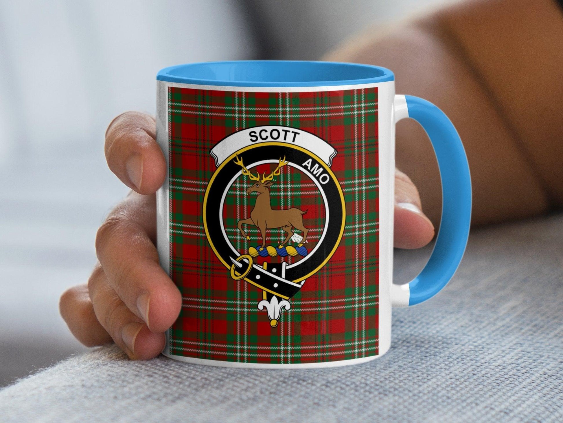 Scott Clan Tartan Crest Stag And Belt Design Mug - Living Stone Gifts