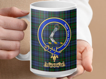 MacKinlay Clan Crest Design Scottish Tartan Plaid Mug - Living Stone Gifts