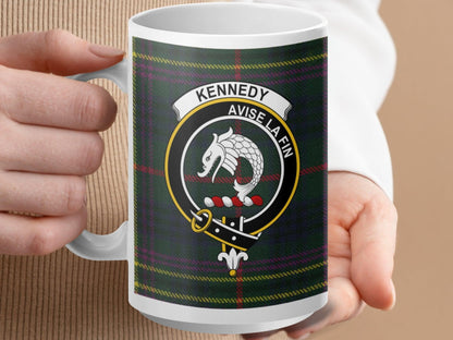 Elegant Kennedy Scottish Clan Plaid Crest Design Mug - Living Stone Gifts