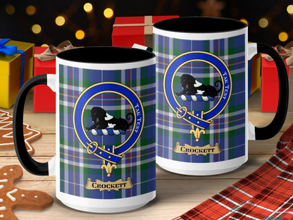 Clan Crockett Blue Green Tartan Crest Emblem Mug - Living Stone Gifts
