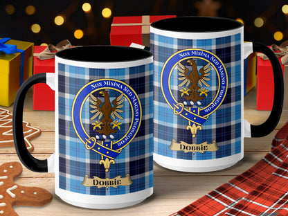 Clan Dobbie Scottish Tartan Crest Blue Plaid Mug - Living Stone Gifts