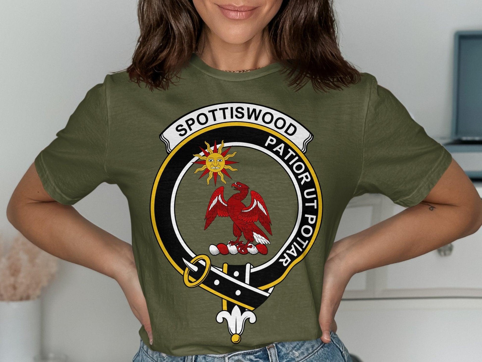 Unique Spottiswood Clan Crest Design on T-Shirt - Living Stone Gifts