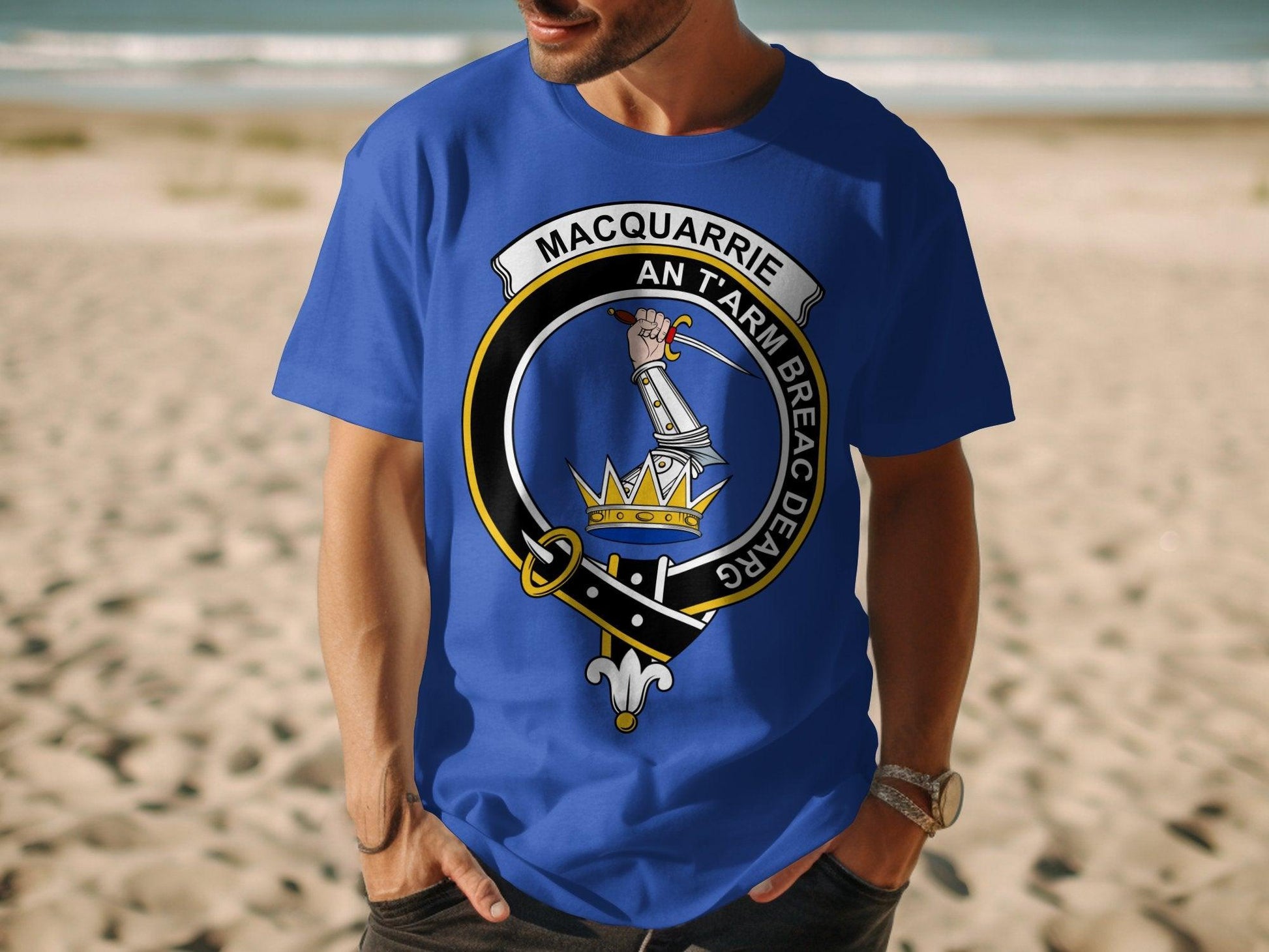 Clan MacQuarrie Crest Authentic Scottish Heritage T-Shirt - Living Stone Gifts