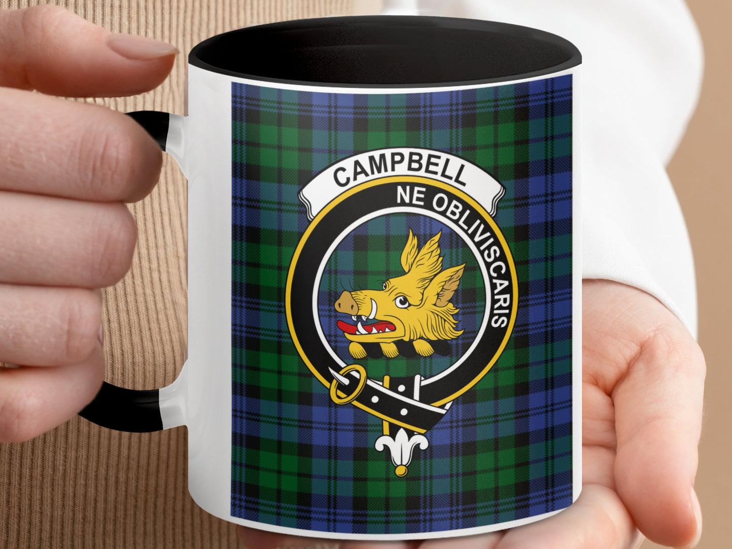 Clan Campbell Scottish Tartan Crest Emblem Mug - Living Stone Gifts