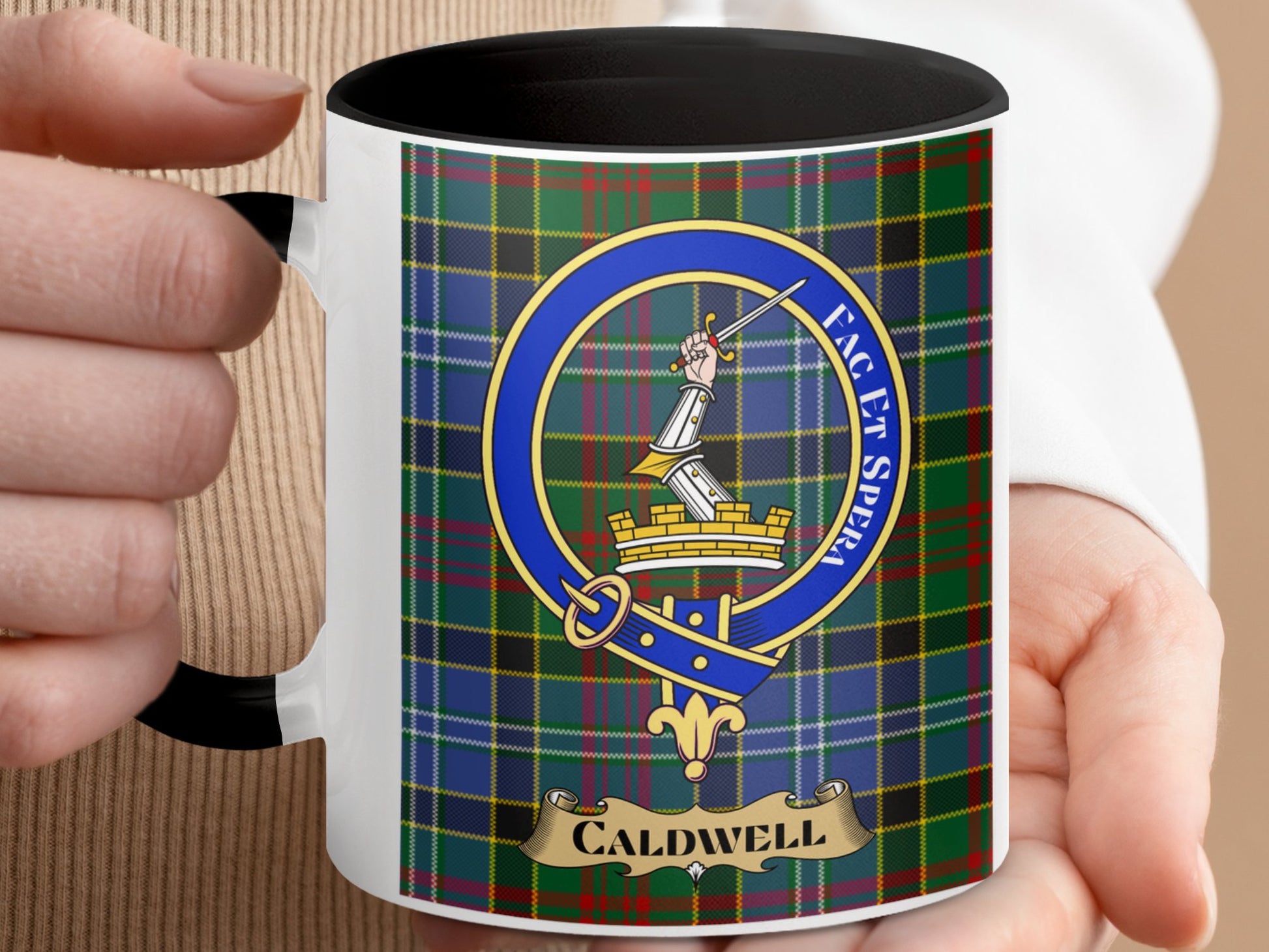 Caldwell Family Crest Scottish Tartan Mug - Living Stone Gifts