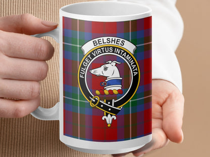 Clan Belsches Crest Emblem on Plaid Background Mug - Living Stone Gifts