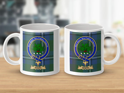 Scottish Clan Irwin Crest Blue Plaid Pattern Mug - Living Stone Gifts