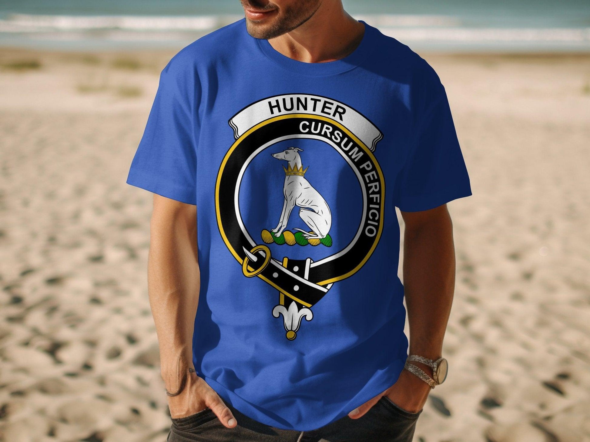 Hunter Clan Crest Emblem Design Highland Games T-Shirt - Living Stone Gifts
