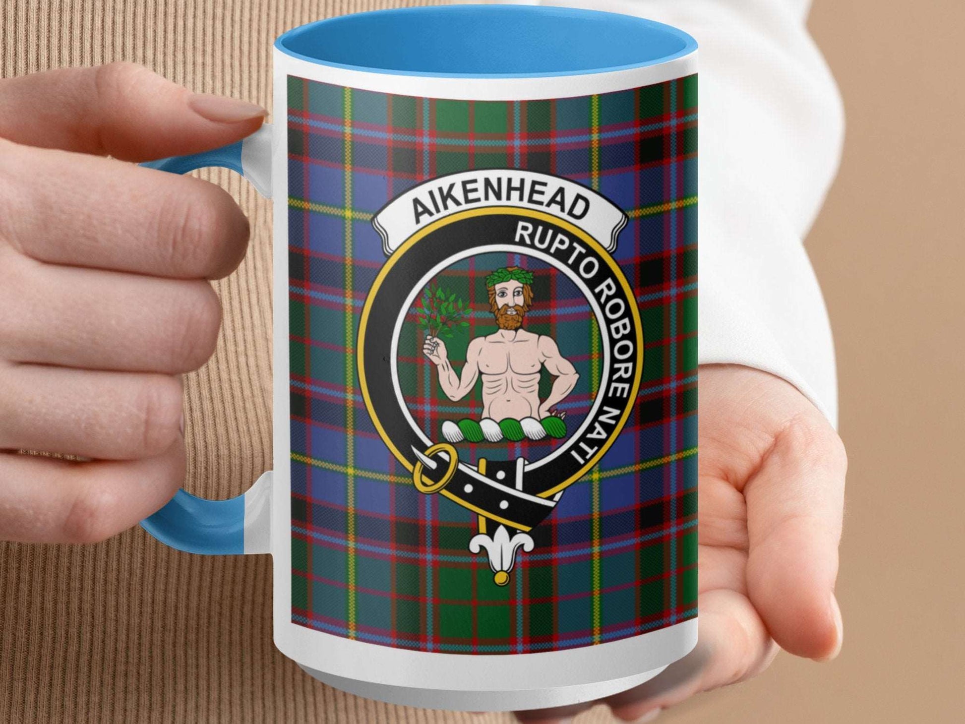 Aikenhead Clan Crest Tartan Pattern Coffee Mug - Living Stone Gifts