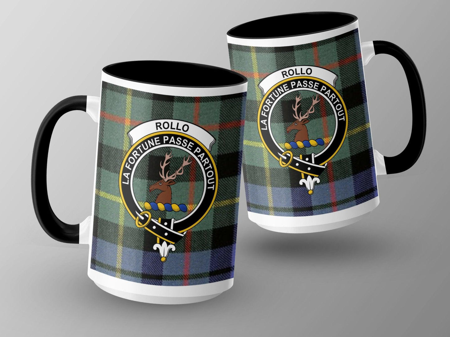 Rollo Scottish Clan Crest Tartan Pattern Designer Mug - Living Stone Gifts
