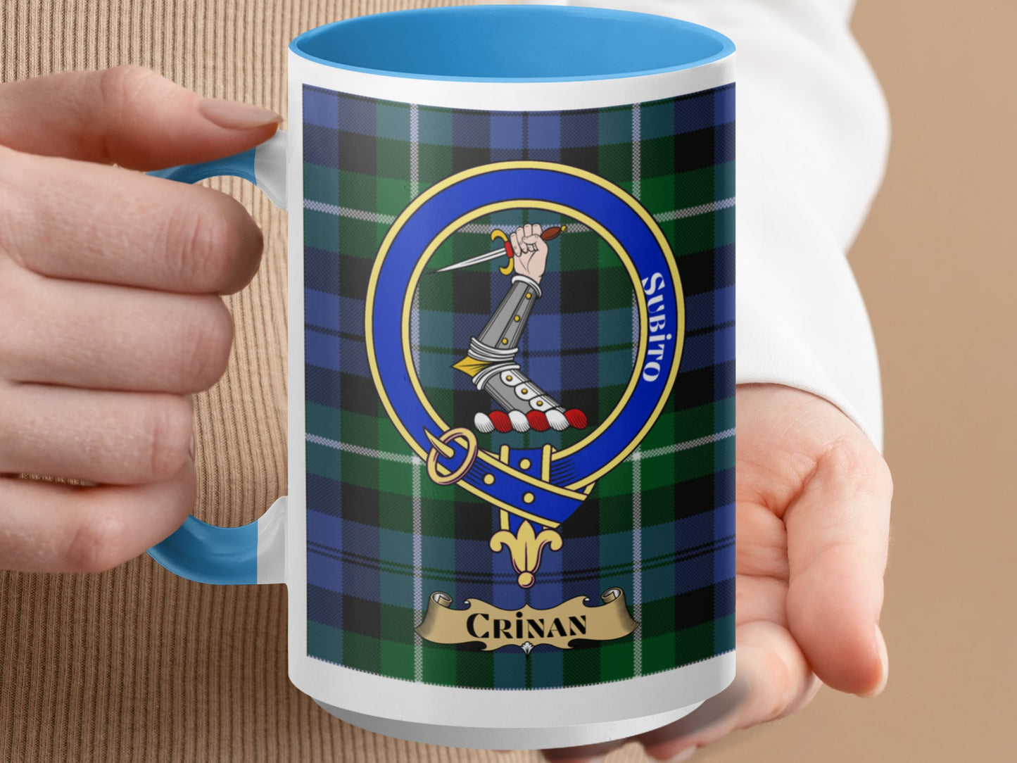 Clan Crinan Scottish Tartan Crest Pattern Coffee Mug - Living Stone Gifts