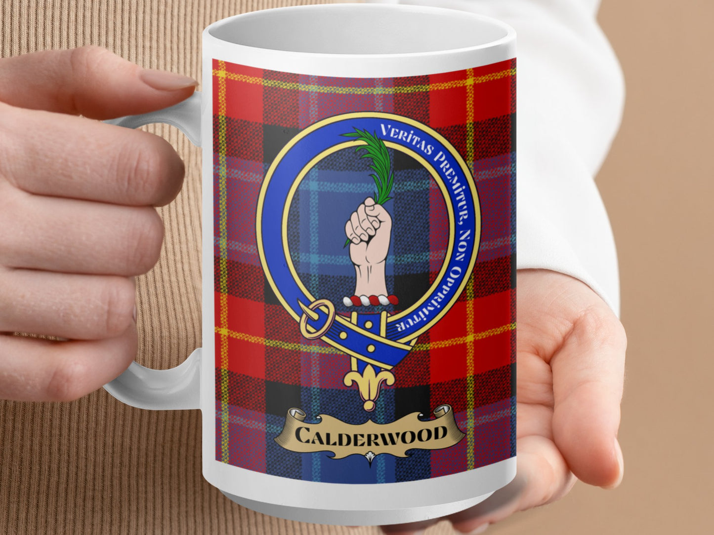 Clan Calderwood Scottish Tartan Crest Mug - Living Stone Gifts