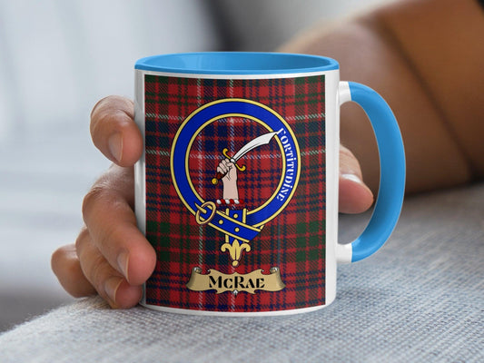 McRae Clan Crest Tartan Design Ceramic Coffee Mug - Living Stone Gifts