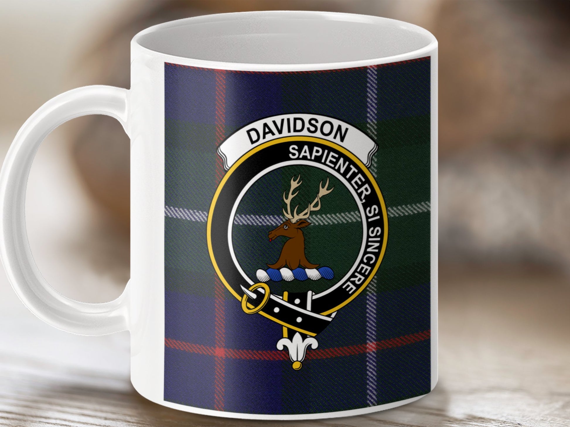 Davidson Clan Crest Sapiens Si Sincere Tartan Check Mug - Living Stone Gifts
