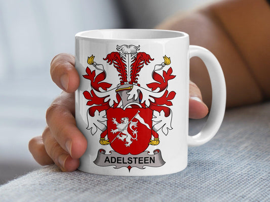 Adelsteen Family Crest Mug, Custom Danish Surname Coffee Cup