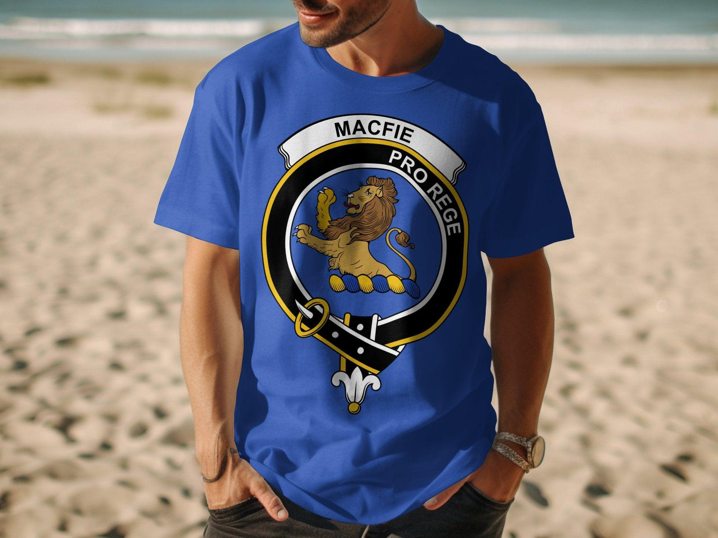 Macfie Clan Crest Pro Rege Scottish Graphic T-Shirt - Living Stone Gifts