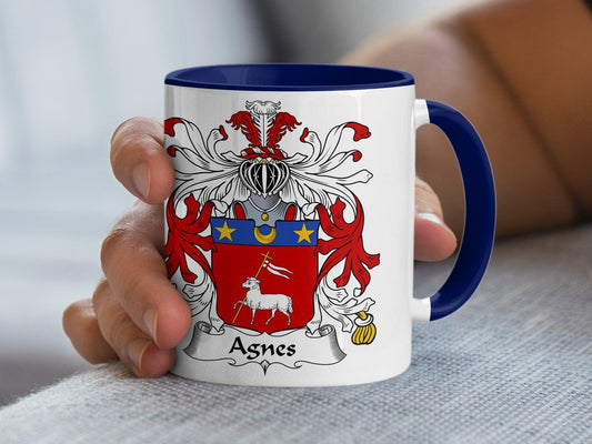Agnes Family Crest Italian Surname Mug, Heraldic Coat of Arms Coffee Cup