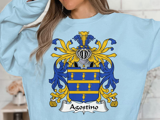 Agostino Family Crest Hoodie, Italian Surname Sweatshirt, Heraldic Lion Design Tee