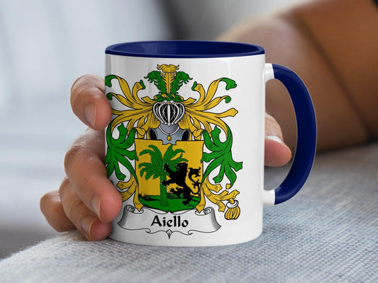 Aiello Family Crest Mug, Italian Surname Heritage Coffee Cup, Ancestral Coat of Arms