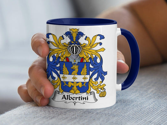 Albertini Family Crest Mug, Heraldic Lion Shield, Italian Surname Coffee Cup