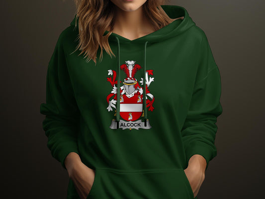 Alcock Family Crest T-Shirt, Gildan Hoodie, Bella Sweatshirt - Irish Heritage