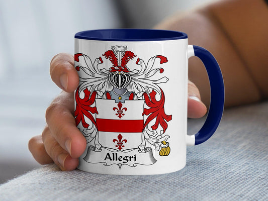 Alessi Family Crest Mug, Italian Surname Coffee Cup, Ancestry Heritage Gift, Red and White Heraldry Design, Unique Coat of Arms