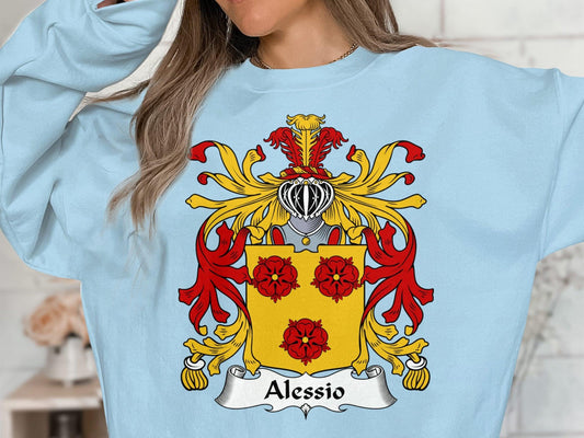 Alessio Family Crest T-Shirt, Italian Surname Heritage Sweatshirt, Hoodie