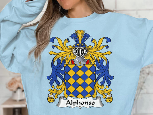 Alphonso Italian Surname Heraldry Design T-Shirt, Family Crest Hoodie, Custom Sweatshirt