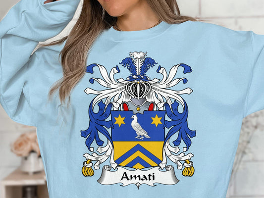 Amati Family Crest Shirt, Italian Surname Heritage Tee, Ancestry Fashion Hoodie, Genealogy Gift