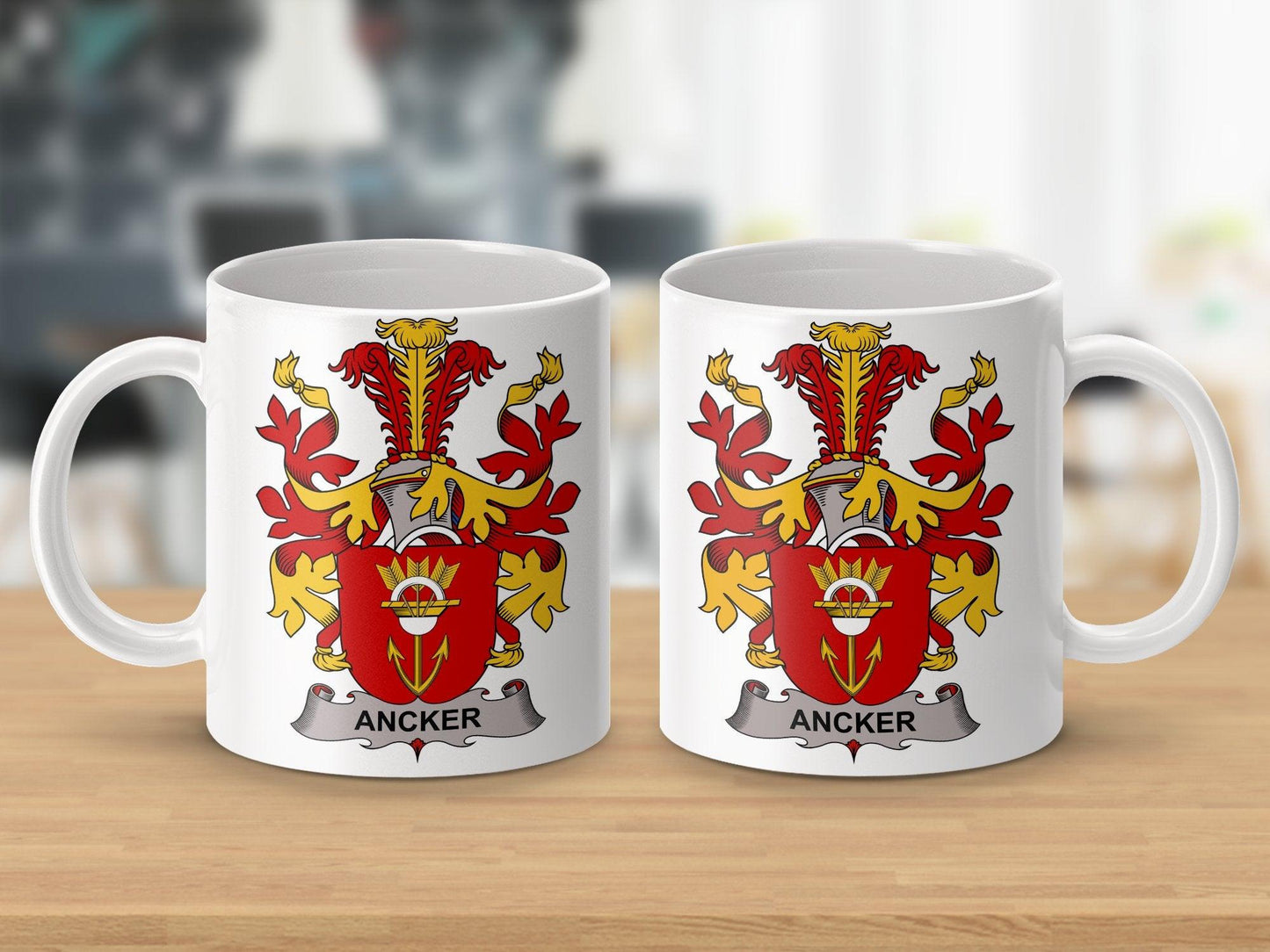 Ancker Family Crest Mug, Custom Heraldic Emblem Coffee Cup