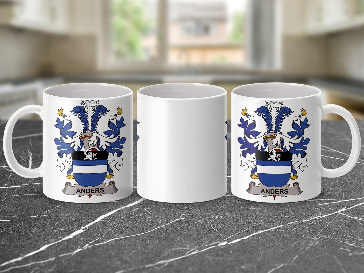 Anders Family Crest Mug, Danish Surname Coat of Arms Coffee Cup